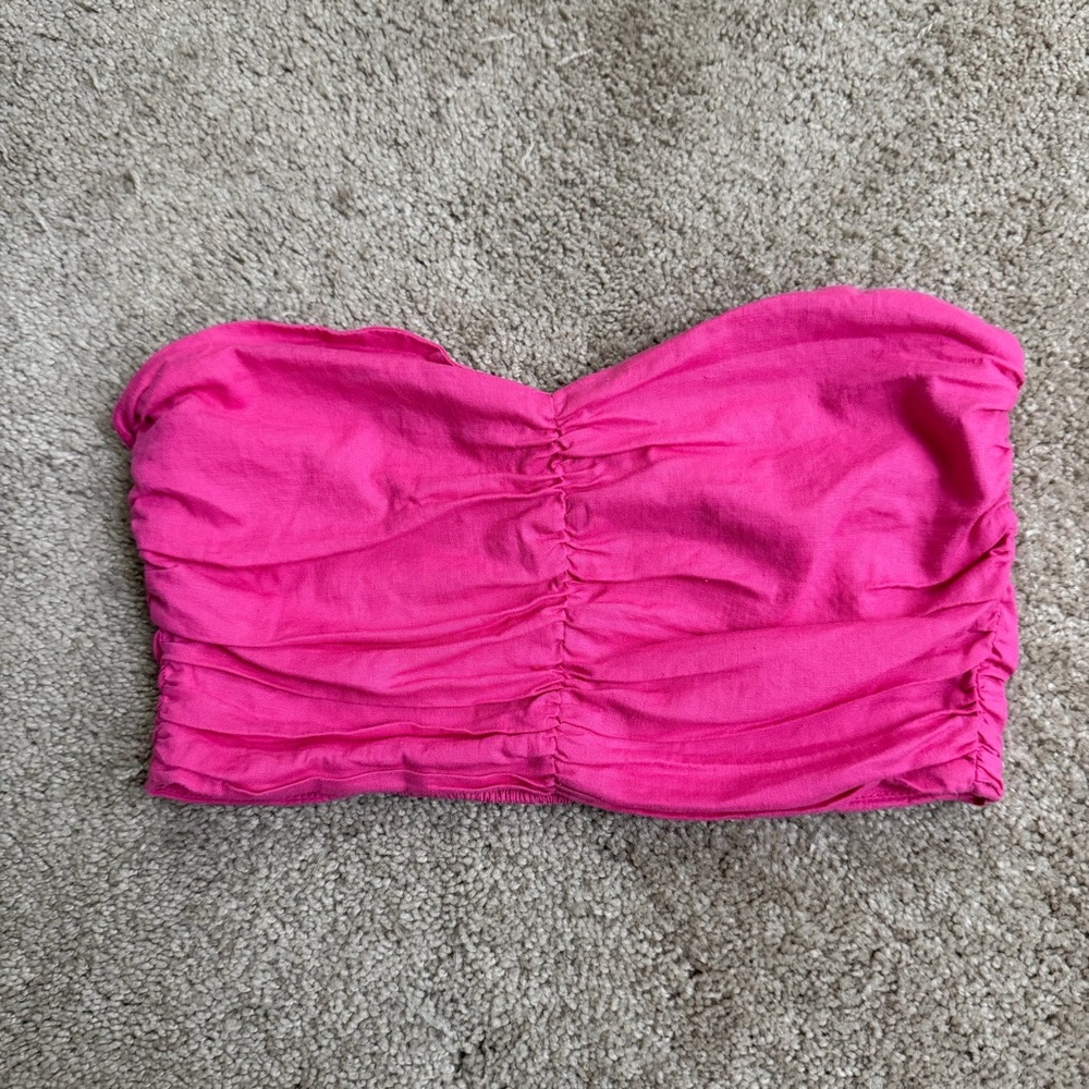 Zara Hot Pink Ruched Strapless Bandeau Top | Size Small